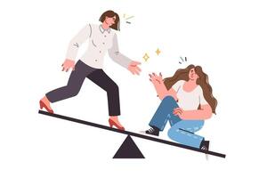 mujer ayuda amigo obtener arriba después caer, demostración empatía y simpatía para colega en problema vector