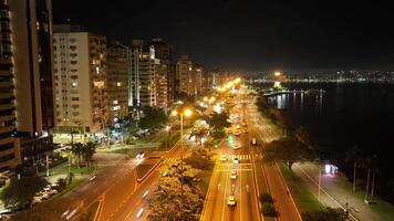 Florianopolis in Santa Catarina. Night aerial image in time lapse. video