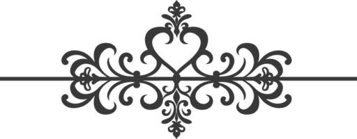 Silhouette horizontal line divider with Hearth shape ornament black color only vector