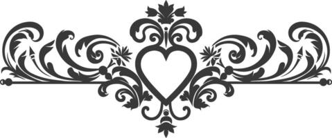 Silhouette horizontal line divider with Hearth shape ornament black color only vector