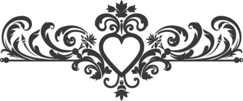 Silhouette horizontal line divider with Hearth shape ornament black color only vector