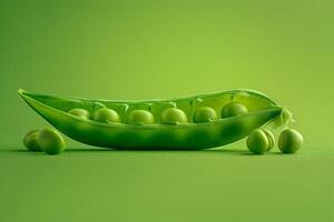fresh peas in the pod close up isolated on a green gradient background photo