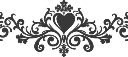 Silhouette horizontal line divider with Hearth shape ornament black color only vector