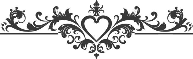 Silhouette horizontal line divider with Hearth shape ornament black color only vector