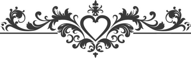 Silhouette horizontal line divider with Hearth shape ornament black color only vector