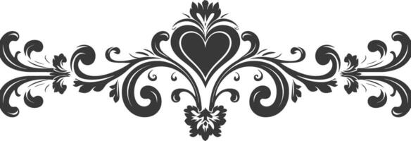 Silhouette horizontal line divider with Hearth shape ornament black color only vector