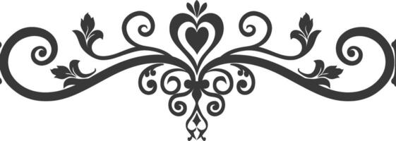 Silhouette horizontal line divider with Hearth shape ornament black color only vector