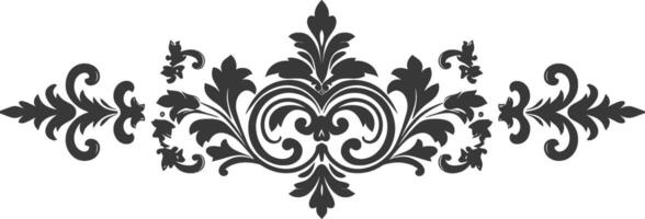 silueta horizontal línea divisor con barroco ornamento negro color solamente vector