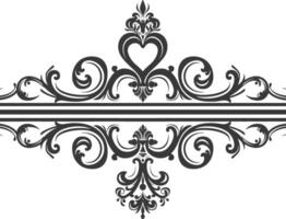 Silhouette horizontal line divider with Hearth shape ornament black color only vector