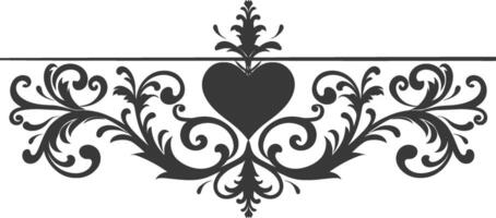 Silhouette horizontal line divider with Hearth shape ornament black color only vector