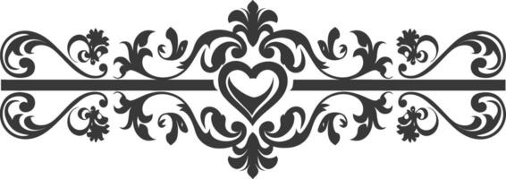 Silhouette horizontal line divider with Hearth shape ornament black color only vector