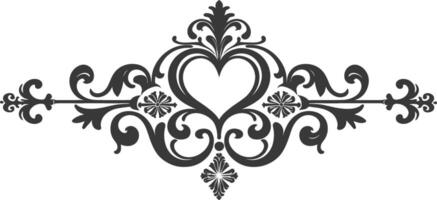 Silhouette horizontal line divider with Hearth shape ornament black color only vector