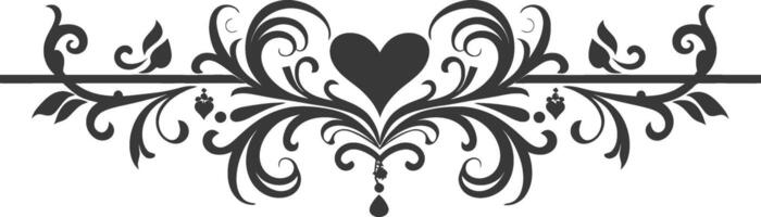 Silhouette horizontal line divider with Hearth shape ornament black color only vector