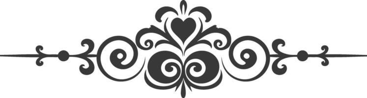 Silhouette horizontal line divider with Hearth shape ornament black color only vector