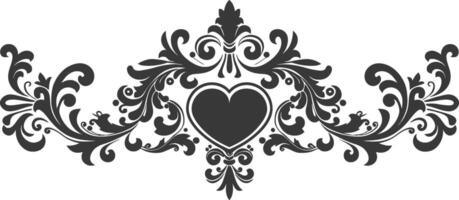 Silhouette horizontal line divider with Hearth shape ornament black color only vector