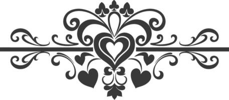 Silhouette horizontal line divider with Hearth shape ornament black color only vector