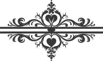 Silhouette horizontal line divider with Hearth shape ornament black color only vector