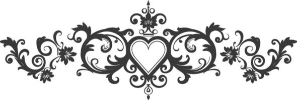 Silhouette horizontal line divider with Hearth shape ornament black color only vector