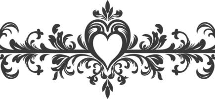 Silhouette horizontal line divider with Hearth shape ornament black color only vector