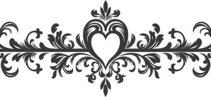 Silhouette horizontal line divider with Hearth shape ornament black color only vector