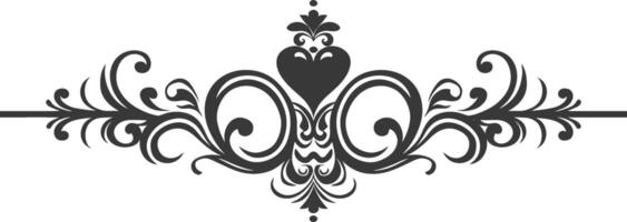 Silhouette horizontal line divider with Hearth shape ornament black color only vector
