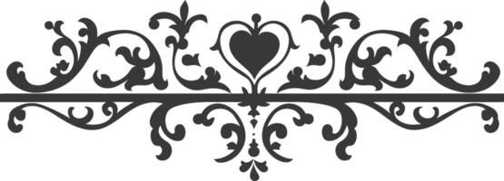 Silhouette horizontal line divider with Hearth shape ornament black color only vector