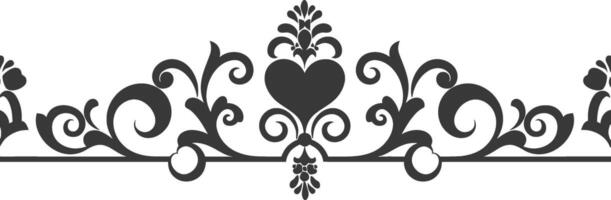 Silhouette horizontal line divider with Hearth shape ornament black color only vector