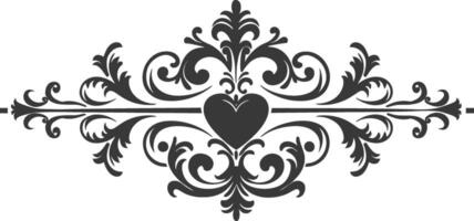 Silhouette horizontal line divider with Hearth shape ornament black color only vector