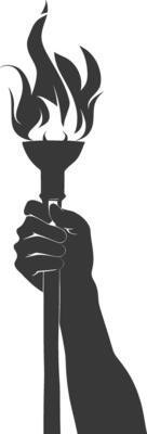 Silhouette hand holding burning torch black color only