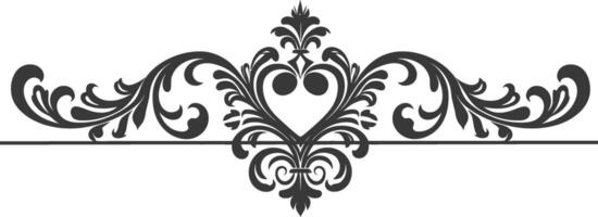 Silhouette horizontal line divider with Hearth shape ornament black color only vector