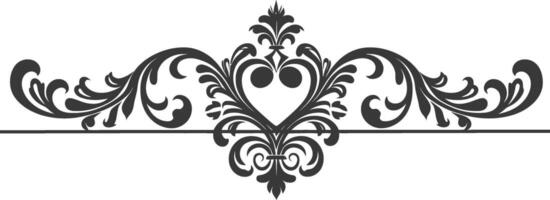 Silhouette horizontal line divider with Hearth shape ornament black color only vector