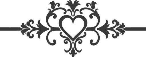 Silhouette horizontal line divider with Hearth shape ornament black color only vector