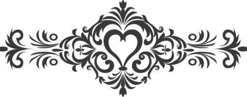 Silhouette horizontal line divider with Hearth shape ornament black color only vector