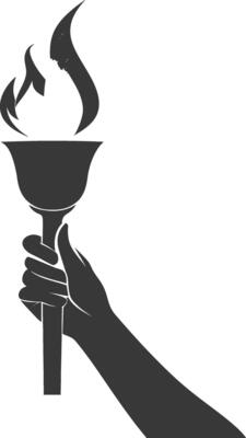 Silhouette hand holding burning torch black color only