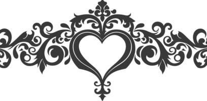 Silhouette horizontal line divider with Hearth shape ornament black color only vector