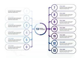 infografía proceso diseño con íconos y 13 opciones o pasos. vector