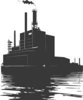 Silhouette industrial building factory black color only vector