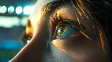 Close up of a persons blue eyes with sunlight flares, perfect for beauty concepts and inspiration themed projects, ethnicity unspecified photo