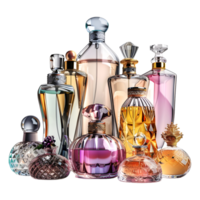 3d representación de un perfume botellas en transparente antecedentes png