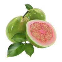 3d tolkning av en röd guava med löv på transparent bakgrund png