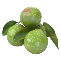 3d renderen van een rood guava met bladeren Aan transparant achtergrond png