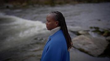 Young Woman Enjoying Free Time Outdoors in River Landscape Scenery video