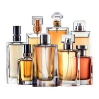 3d representación de un perfume botellas en transparente antecedentes png