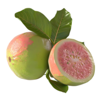 3d renderen van een rood guava met bladeren Aan transparant achtergrond png