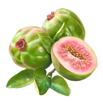 3D Rendering of a Red Guava with Leaves on Transparent Background png