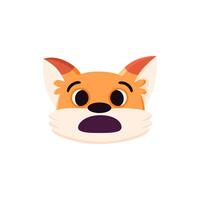 Wow fox face. Shocked animal portrait. Cartoon character vector