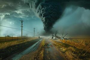 on theme of scary ominous huge hurricane tornado, apocalyptic dramatic background photo