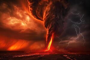 on theme of scary huge hurricane fire tornado, apocalyptic dramatic background photo