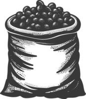 silueta saco de crudo café frijoles negro color solamente vector