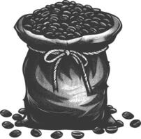 Silhouette sack of raw coffee beans black color only vector